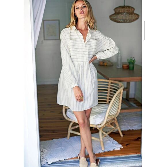 Emerson Fry Selma Long Sleeve Dress In Ivory Hemp Stripe Organic Size Medium - Picture 5 of 16